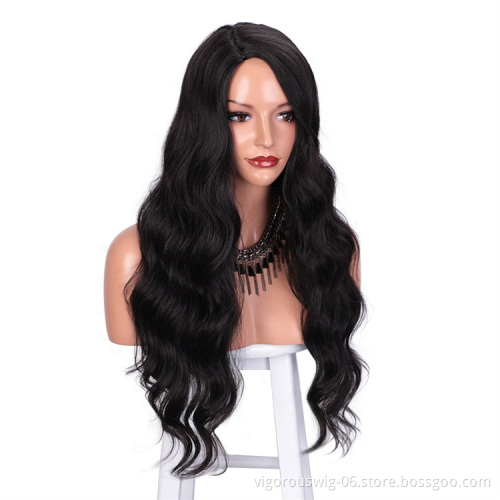 Vigorous Dark Brown Synthetic Wigs for Women Long Wavy Right Side Parting None Lace Heat Resistant Replacement Wig 24 inch 2#